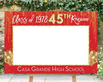 Reunion Photo Prop, 45th High School Reunion, Photo Booth Frame, 25th Reunion Sign, Selfie Frame, Class of 1979, 50th, Red Gold, Printable