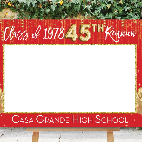 Reunion Photo Prop, 45th High School Reunion, Photo Booth Frame, 25th Reunion Sign, Selfie Frame, Class of 1979, 50th, Red Gold, Printable