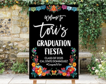 Fiesta Graduation Welcome Sign: Floral Papel Picado Poster (PDF & JPG)