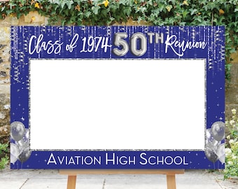 Reunion Photo Prop, 50th High School Reunion, Photo Booth Frame, 25th Reunion Sign, Selfie Frame, 30th, 40th, 10th, 45th Royal Blue Silver