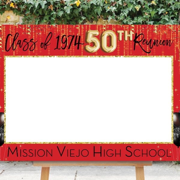 Reunion Photo Prop, 50th High School Reunion, Photo Booth Frame, 50th Reunion Sign, Selfie Frame, Class of 1974, 50th, Red Black, Printable