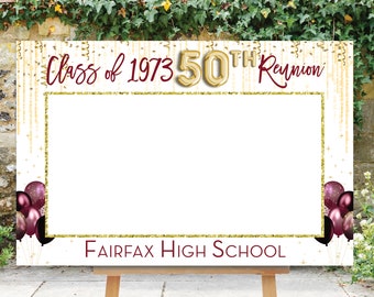 Reunion Photo Prop, 50th High School Reunion, Photo Booth Frame, 25th Reunion Sign, Selfie Frame, 30th, 40th, 10th, 45th Burgundy and Gold