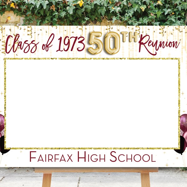 Reunion Photo Prop, 50th High School Reunion, Photo Booth Frame, 25th Reunion Sign, Selfie Frame, 30th, 40th, 10th, 45th Burgundy and Gold