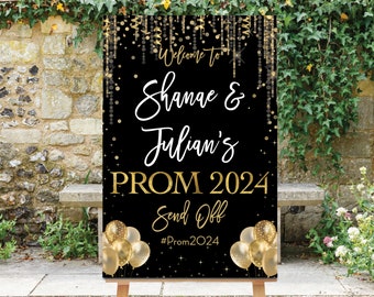 Prom Send Off Party Sign, Prom Send-Off Welcome Sign, Prom 2024 Sign, Gold Confetti Printable, Personalized, Prom Decor, Digital, Goldie