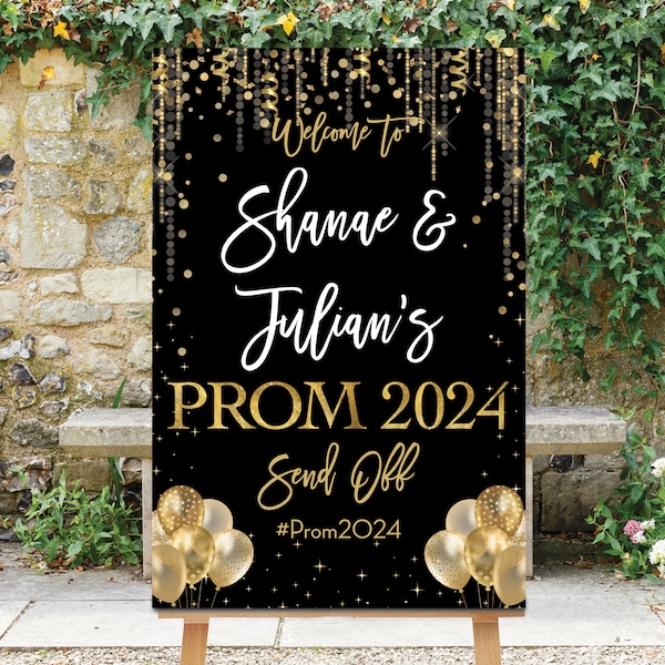 Prom Send Off Party Sign, Prom Send-Off Welcome Sign, Prom 2024 Sign, Gold Confetti Printable, Personalized, Prom Decor, Digital, Goldie