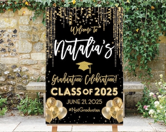 Graduation Welcome Sign, Black Gold Graduation, Class of 2026, Gold Confetti Printable, Grad Party Decor, 2026 High School Grad Party Goldie