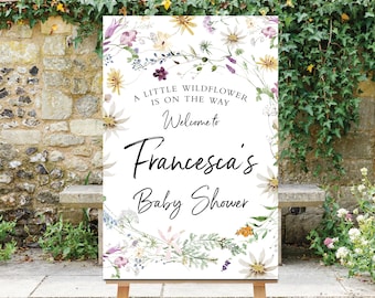 Wildflower Baby Shower Welcome, Printable Sign, A little wildflower is on the way, Floral Baby Shower Sign, Floral Welcome Board, Flossie