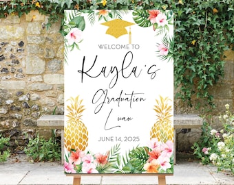 Tropical Graduation Welcome Sign, Aloha Party Decor, Grad Party 2026, Pineapples