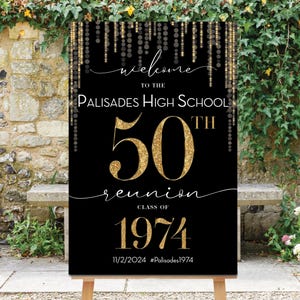 Class Reunion Welcome Sign, Black Gold, Any Class, Any Year, Personalized Sign, Class of 1974, 50th Reunion, Printable, 20th Reunion Sign