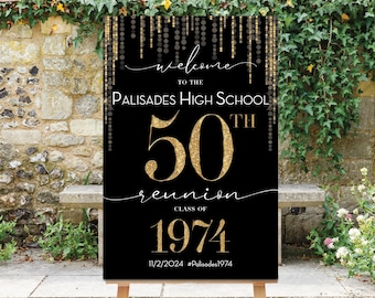 Class Reunion Welcome Sign, Black Gold, Any Class, Any Year, Personalized Sign, Class of 1974, 50th Reunion, Printable, 20th Reunion Sign