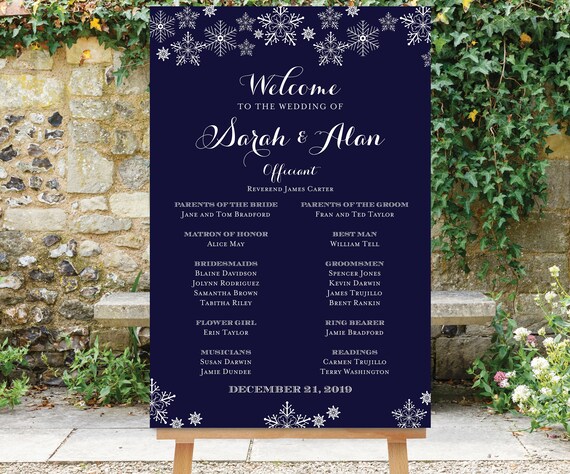 Winter Wedding Program Sign Wedding Party Sign Large Wedding Etsy