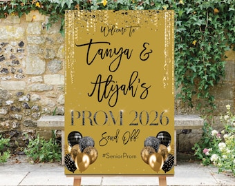 Personalized Prom Send Off Sign: Digital, Gold Confetti Decor, Prom Sign 2026, Prom Party Sign, Black and Gold
