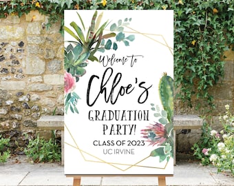 Succulent Graduation Welcome Sign, Grad Party Sign, Class of 2026, Graduation Decorations, Party Signs, Graduation Decor, Anza