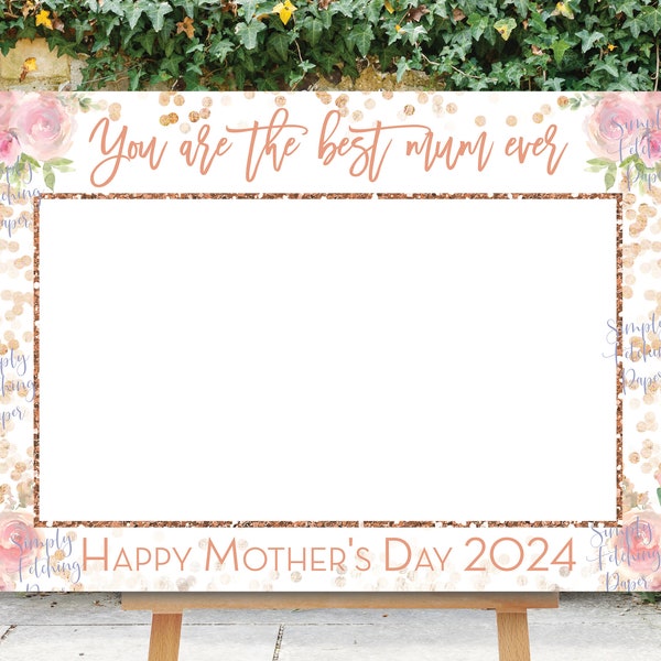 Cadre photo pour la fête des mères, meilleure maman de tous les temps, bonne fête des mères 2024, TÉLÉCHARGEMENT IMMÉDIAT, or rose, cadre photo, cadre à selfies fleurs roses