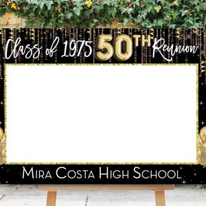Reunion Photo Prop, 50th High School Reunion, Photo Booth Frame, 50th Reunion Sign, Selfie Frame, 30th, 40th, Black Gold, Printable, Goldie