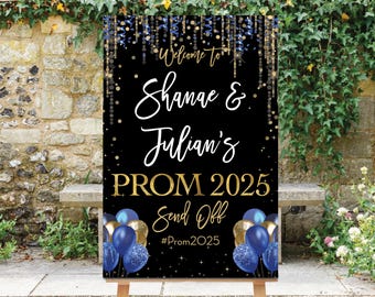 Royal Blue Prom Send Off Sign: Gold Confetti Decor (Digital), 2026 Prom Party Sign
