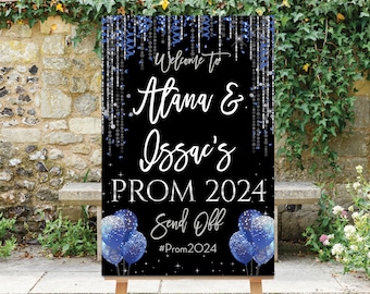 Prom Send Off Party Sign, Royal Blue Prom Send-Off Welcome Sign, Prom 2024 Sign, Silver Confetti Printable, Personalized Prom Decor, Digital