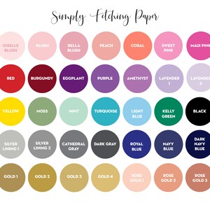 May include: A color chart with 36 different color swatches, each with a name. The colors include red, yellow, blue, green, purple, pink, black, white, gray, and gold.