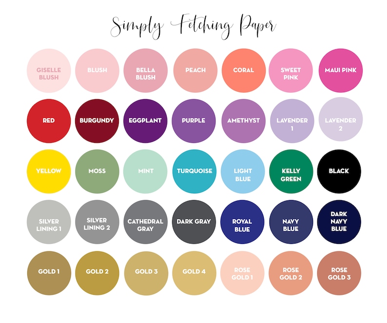 May include: A color chart with 36 different color swatches, each with a name. The colors include red, yellow, blue, green, purple, pink, black, white, gray, and gold.