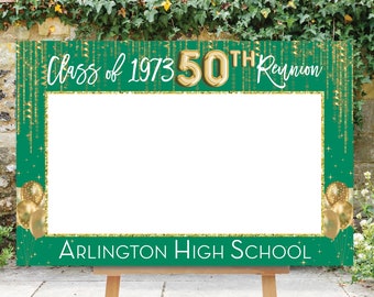 Reunion Photo Prop, Green High School Reunion, Photo Booth Frame, 20th Reunion Sign, Selfie Frame, 30th, 40th, 50th, Green Gold, Printable