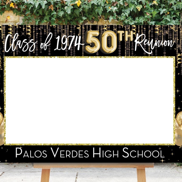 Reunion Photo Prop, 50th High School Reunion, Photo Booth Frame, 50th Reunion Sign, Selfie Frame, 30th, 40th, Black Gold, Printable, Goldie