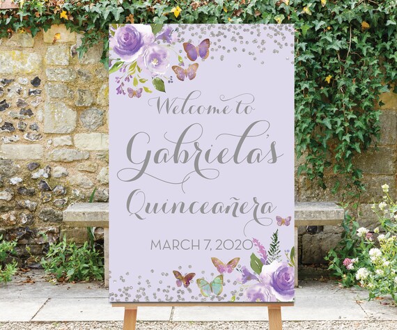 Quinceanera Welcome Sign Lavender Flowers Mis Quince Purple Etsy