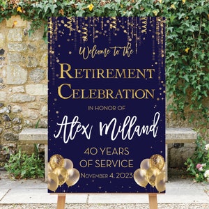 Retirement Party Welcome Sign, Retirement Dinner, Personalized, Printable, Blue Retirement Sign, Blue and Gold Sign, Decoration, Goldie