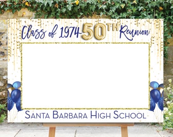 Reunion Photo Prop, 50th High School Reunion, Photo Booth Frame, 25th Reunion Sign, Selfie Frame, 30th, 40th, 10th, 45th Royal Blue and Gold
