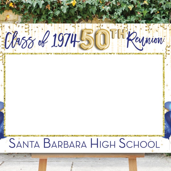 Reunion Photo Prop, 50th High School Reunion, Photo Booth Frame, 25th Reunion Sign, Selfie Frame, 30th, 40th, 10th, 45th Royal Blue and Gold