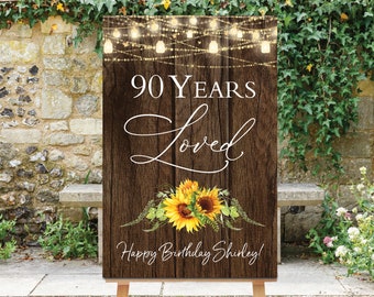 90 Years Loved Sign, Fall Birthday Welcome Sign, 90th Birthday Decor, Sunflower Birthday Board, 90th Decorations, Floral Sign, Sunflowers