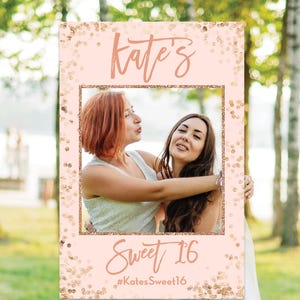 Birthday Photo Prop, Selfie Frame, Sweet 16, Photo Booth Frame, Rose Gold Birthday Prop, 70th, 80th, Gold Glitter, Printable, Tori