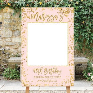 Birthday Photo Prop, 40th Birthday, Selfie Frame, Shower Picture Frame, Photo Booth Frame, Pink 30th Prop, Gold Glitter, Printable, Tori