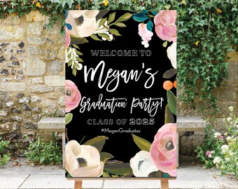 Floral Graduation Welcome Sign: Class of 2025 Party Decor (PDF & JPG)