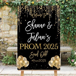 Gepersonaliseerd verzendbord voor schoolbal: gouden confettidecor (digitaal)