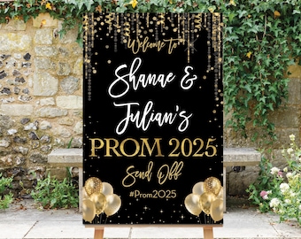 Personalized Prom Send Off Sign: Gold Confetti Decor (Digital), Prom Sign 2026, Prom Party Sign, Black and Gold