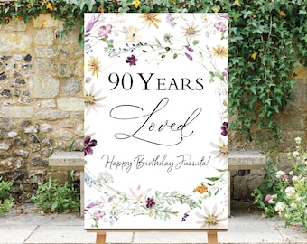 Wildflower 90th Birthday Welcome Sign: Custom Milestone Decor (PDF & JPG)