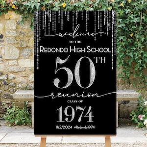 Class Reunion Welcome Sign, Black Silver, Any Class Any Year, Personalized Sign, Class of 1974, 50th Reunion, Printable, 20th Reunion Sign