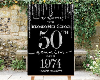 Class Reunion Welcome Sign, Black Silver, Any Class Any Year, Personalized Sign, Class of 1974, 50th Reunion, Printable, 20th Reunion Sign