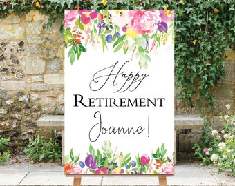 Happy Retirement Sign, Retirement Decor, Retirement Dinner, Custom Signs, Printable Retirement, Retirement Party Sign, Floral Sign