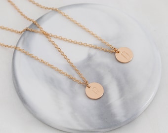 Gold Layered Coin Necklace Set Personalized Initials Name Hand Stamped Initial Tag Monogram Layer Stacked Dainty Necklace Set