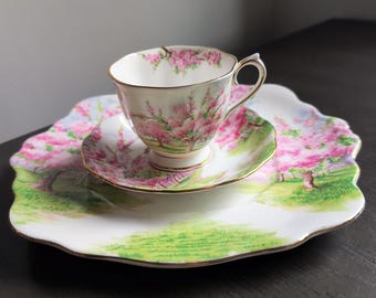 Royal Albert Blossom Time Trio 1930's Romantic Pattern Fine Bone