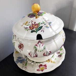 Rare Vintage Copeland Spode Gainsborough Floral Soup Tureen w/ Lid, Underplate Porcelain Romantic English Country Kitchen