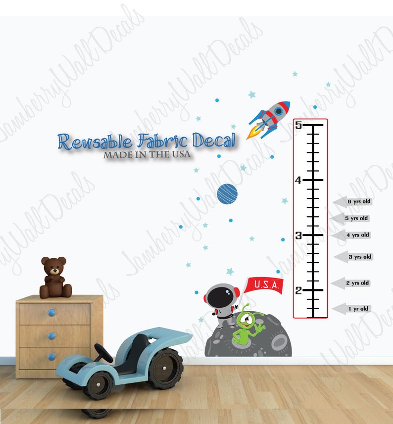 Mini Moon Mission Growth Chart Light Walls Stars, Moon Repositionable Space Wall Decal Growth Chart Rocket