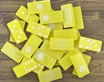 Yellow and white Hello Sunshine handmade resin domino set