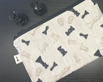 Black and white chess piece game carrying bag