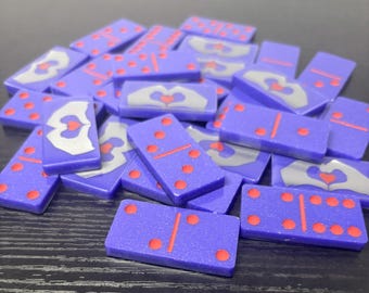 Purple and red Hand Heart handmade Dominoes.