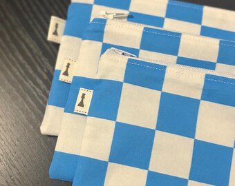Blue and White checkered game piece carrying bag