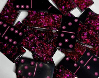 Pink and orange flake handmade resin Dominoes.