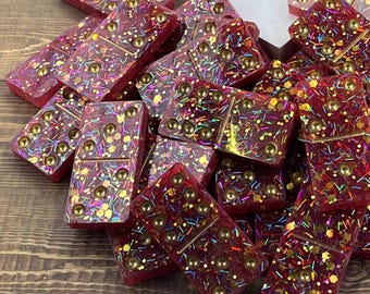 Red confetti handmade resin domino set