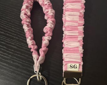 Pink checkered scrunchie keychain wristlet